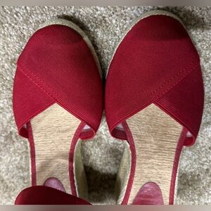 LAUREN Ralph Lauren CHARLA Red Canvas WEDGES ESPADRILLES Sandals Size 9B